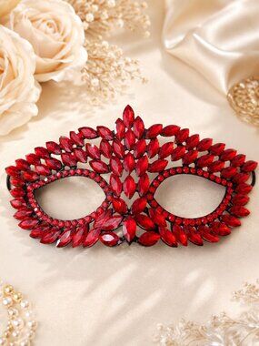 Ruby Red Rhinestone Eye Mask, Masquerade Ball Accessory, Theater and cosplay